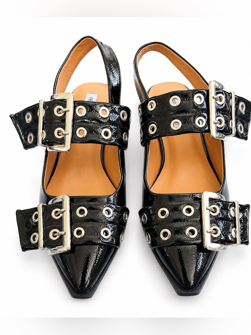 Project Cloud Katharyn.A Black Patent Buckle Slingback Flats Size 7.5